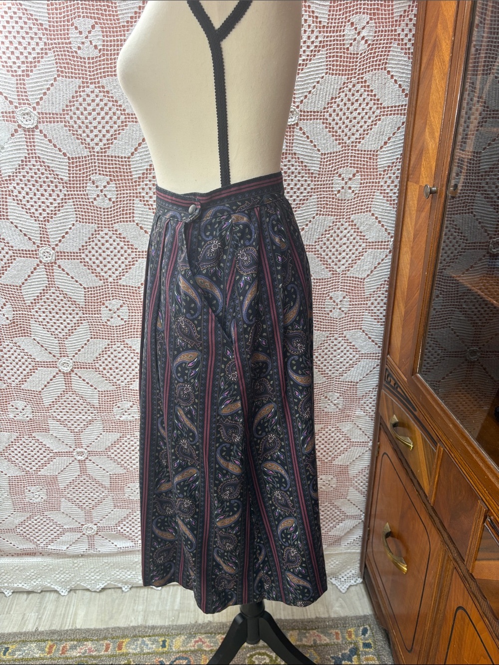 Vintage Paisley Pleated Midi Skirt Sz XS - Picture 12 of 14